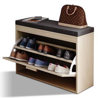 Ktaxon Entryway Shoe Bench, Rattan Flip Drawer & Padded Seat, Hallway Storage, Natural - Walmart.com