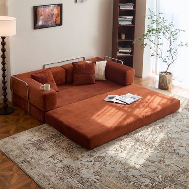 LIAROO Convertible Sofa Bed - 78.8" Boneless Couch Corduroy Fabric - Compression Sofa With Armrests and Backrest - Modular Sectional Sofa for Living Room, Bedroom, Studio