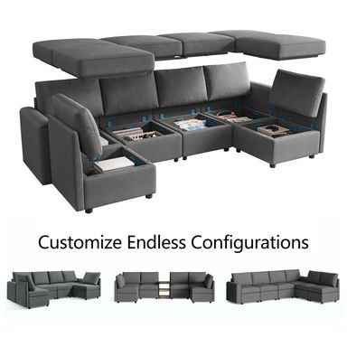 LINSY HOME Modular Couches and Sofas Sectional with Storage, 6 Seat Sectional Sofa for Living Room, U Shaped Sectional Couch with Reversible Chaises, Dark Gray