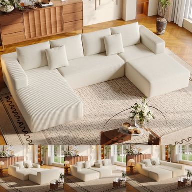 Liaroo 134.7" Sectional Sofa, Boneless Couch, U-Shaped Couches with Chaise No Assembly Required Modular Cloud Sofa for Living Room Apartment Theater Room