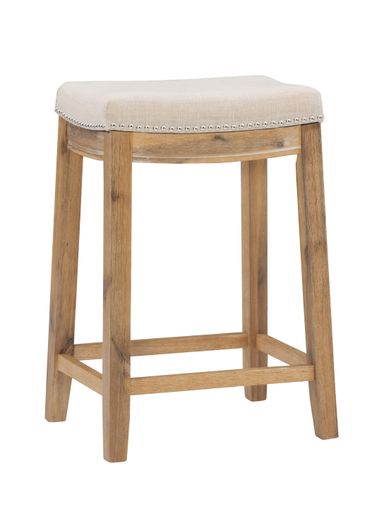 Linon Claridge 26" Backless Wood Counter Stool, Rustic Brown with Natural Linen Fabric, Includes 1 Stool