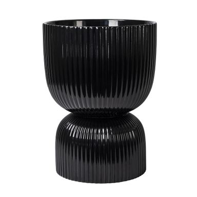 Mainstays 10”D x 13.5”H Round Ceramic Fulted Planter, Black