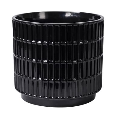 Mainstays 6”D x 5.5”H Round Ceramic Grid Planter, Black