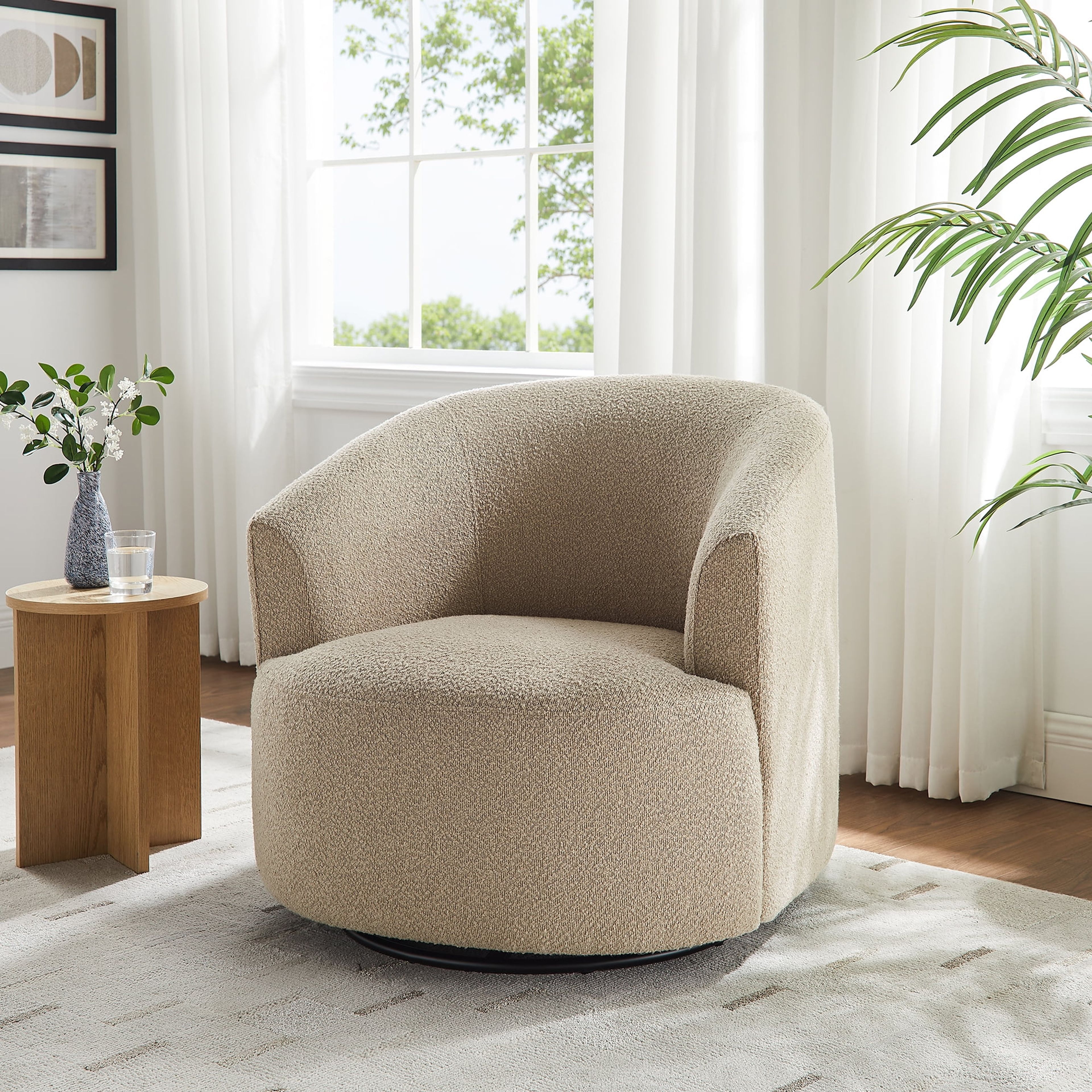 Mainstays Taupe Boucle Swivel Accent Chair - Modern Comfortable Design
