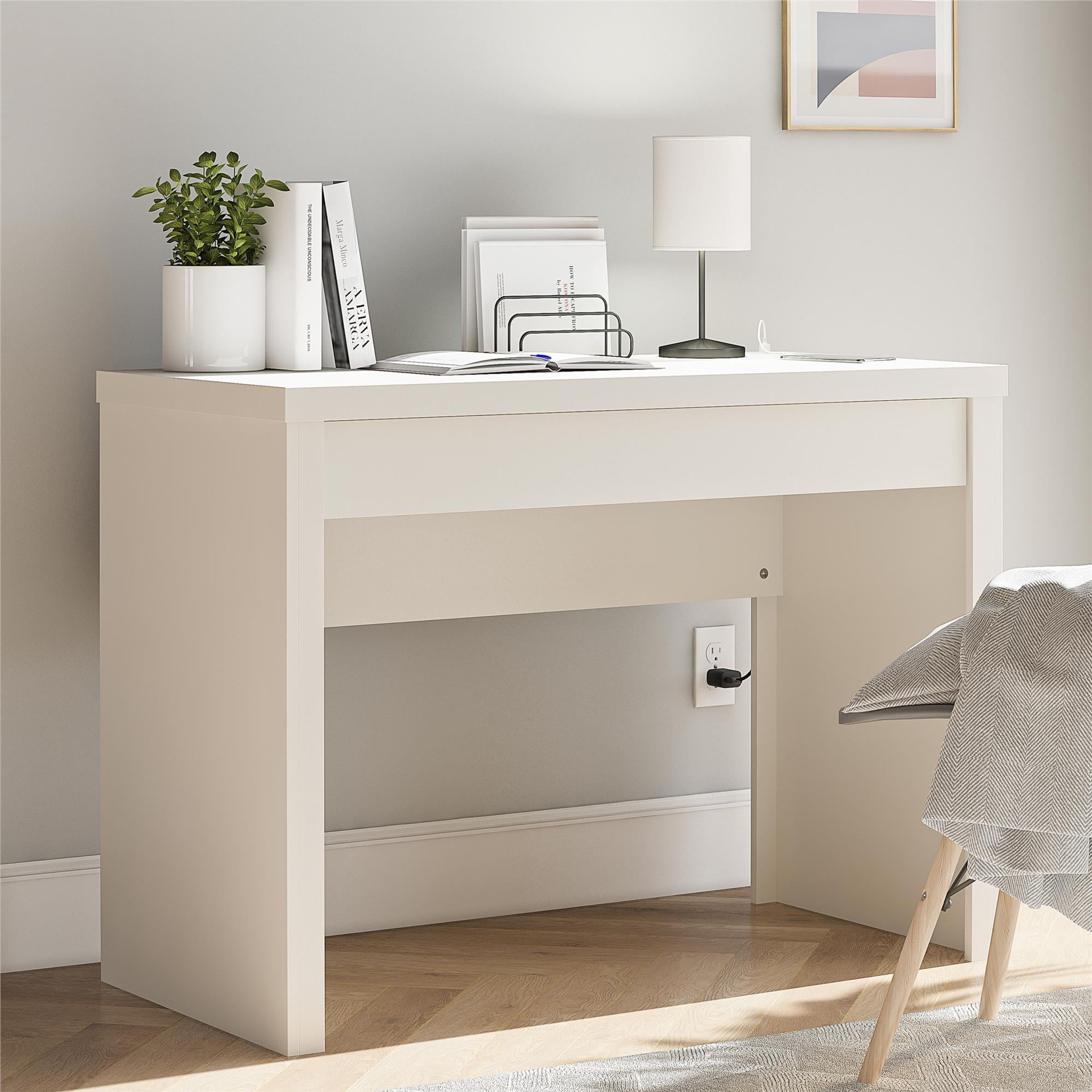 Mainstays Cooper USB Writing Desk, Flat White - Modern Home Office