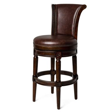 Maven Lane Pullman Bar Stool, Dark Walnut Finish w/ Vintage Brown Vegan Leather