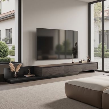 NessCarsti Mid-Century Modern TV Stand for 100" TVs, 78.7"-130"Black Walnut Console with Storage