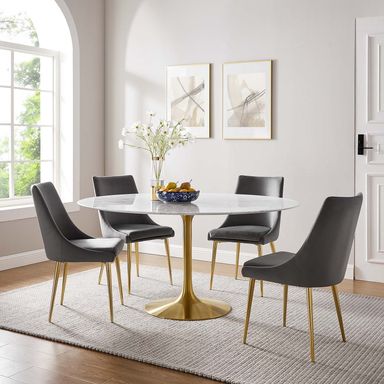 Modway Lippa 	60" Round Artificial Marble Dining Table in Gold White