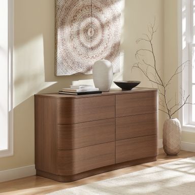 Modway Mirae 6-Drawer Curved Dresser in Brushed Brown Oak by Modway