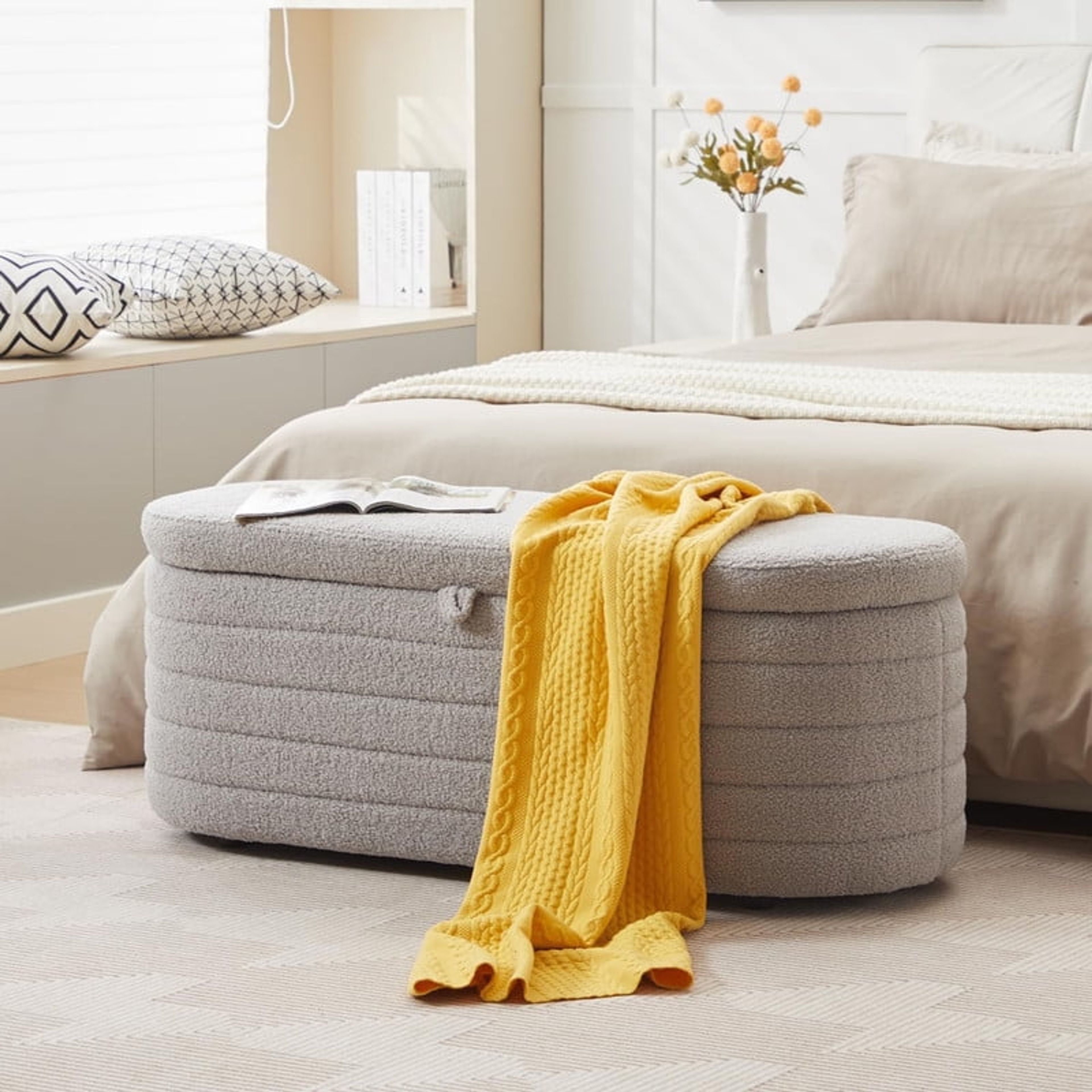 45x16.5 Inch Gray Teddy Storage Ottoman Bench with Anti-Slip Legs