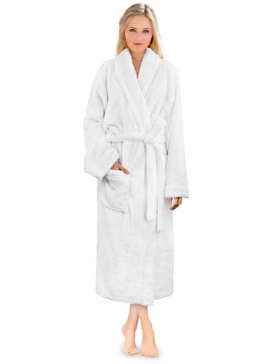PAVILIA Premium Womens Plush Soft Robe Fluffy, Warm, Fleece Sherpa Shaggy Bathrobe (L/XL, White)