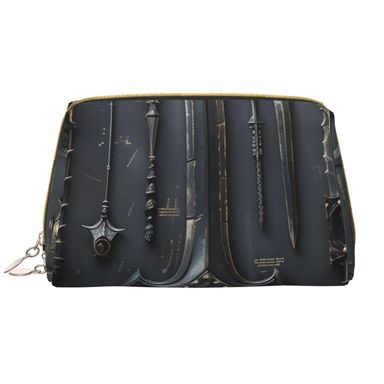 Rateoe Fantasy Medieval Weaponry for Travel Makeup Bag,Large Capacity Cosmetic Bags for Women,Waterproof Portable Pouch Open Flat Toiletry Bag Make up Organizer