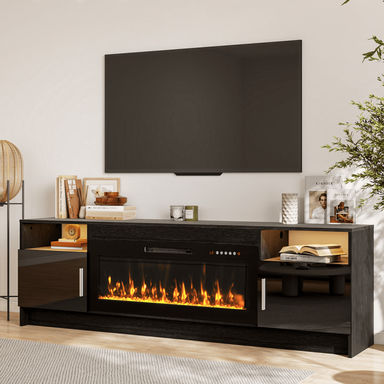 Rocyis Electric Fireplace TV Stand-70 inch TV Stand with 36" Electric Fireplace, Living Room TV Cabinet with Storage for TVs Up to 80", Led Entertainment Center, Modern Media Console, Black