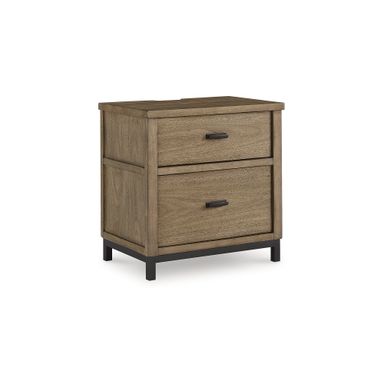 Signature Design by Ashley Tomtyn Modern Nightstand with USB Charging - 2 Drawers with Metal Legs - Light Brown