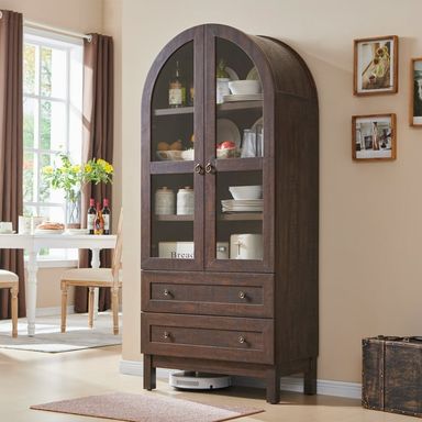 SinCiDo Arched Kitchen Pantry Storage Cabinet, 71" Tall Wood Pantry Shelves with 2 Doors & 2 Large Drawers for Dining Room Living Room - Walmart.com