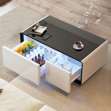 Smart Coffee Table, Living Room Table with Built in Fridge,15W Wireless Charging, USB Chargers and Speakers (White) - Walmart.com
