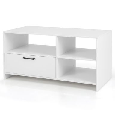 Spaco Modern Media Console Table with 3 Open Compartments and 1 Storage Drawer-White, Mid Century Modern TV Stand for Living Room Bedroom