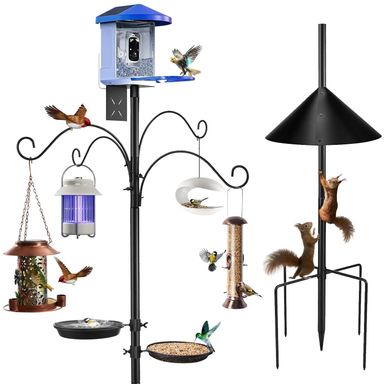 Teblint 92" Bird Feeding Station, Heavy Duty Bird Feeder Pole Bird House Stand Mount Kit w/ Squirrel Proof Baffle 4 Shepherds Hooks, Adjustable Feeder Stand for Outdoor Wild Birds Watching