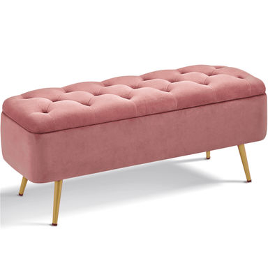 Topeakmart Modern Velvet Upholstered Storage Bench with Metal Legs for Bedroom, Pink