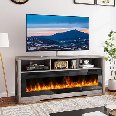 "Vitesse 65"" Fireplace TV Stand with 60"" Electric, Fits 75"" TV, Open Shelf, Living Room Center" - Walmart.com