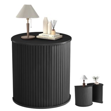 Wirrytor Semi-circle Side Table for living room set of 2, Fluted End Table for Small Spaces,Modern Small Accent Tables, Bedside Table, Couch Side Table, Nightstand for Bedroom Couch,Black