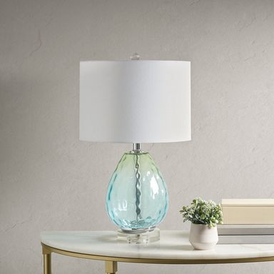 Witaxima Ombre Glass Table Lamp 24.25" Height, Blue & Green Glass Base with White Drum Shade, E26 Socket, 72" Cord, Includes 9W LED Bulb