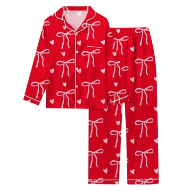 Women's Christmas Sleepwear Holiday Bow Pajamas Long Sleeve Button down Sleepwear Warm Womens Pajamas Two Piece Pajama Set for Women
