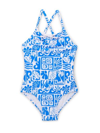 Wonder Nation Girls Printed Ribbed Cross Strap One Piece Swimsuit with UPF50+, Sizes 4-16 & Plus