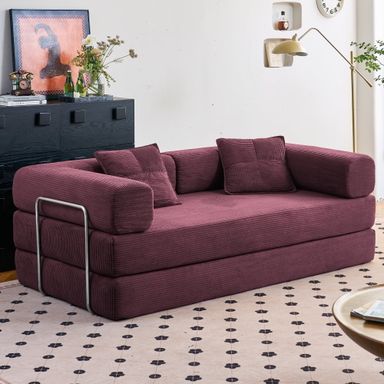 YINIX 81.6"  Convertible Sleeper Sofa Bed with 2 Pillows, Removable Floor Sofa Couch for Living Room Small Spaces, Red