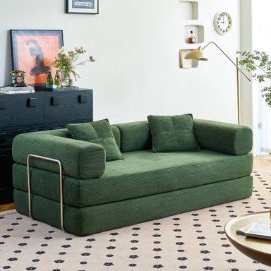 YINIX 81.6"  Convertible Sleeper Sofa Bed with 2 Pillows, Removable Floor Sofa Couch for Living Room Small Spaces, Green