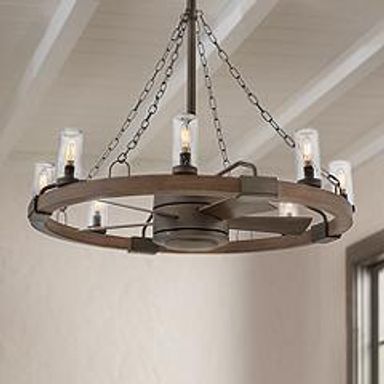 36&quot; Sawyer Bronze Wet-Rated LED Fandelier Wagon Wheel Smart Fan | www.lampsplus.com