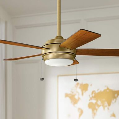 42" Kichler Starkk Natural Brass LED Ceiling Fan with Pull Chain - #59R36 | Lamps Plus