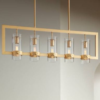 Possini Euro Camden 42&quot; Antique Brass 5-Light Linear Island Pendant