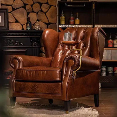 1919 Cigar Chair American Retro Wax Leather Single Sofa Chair Godfather Chair Vintage Leisure Chair French Tiger Chair