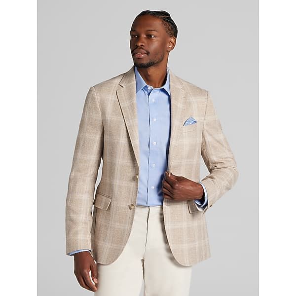 Joseph Abboud Men's Classic Fit Plaid Sport Coat Tan Plaid - Size: 38 Regular