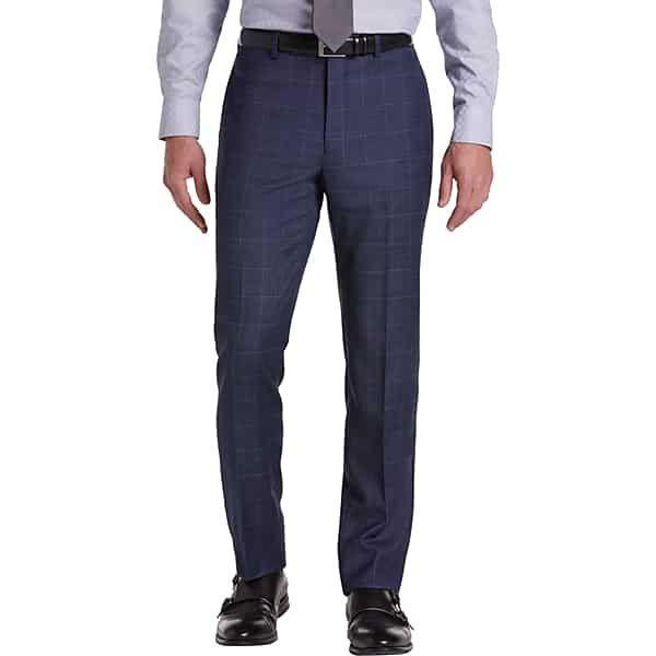 Calvin Klein Slim Fit Wool Blend Windowpane Men's Suit Pants Navy Plaid - Size: 32W x 32L