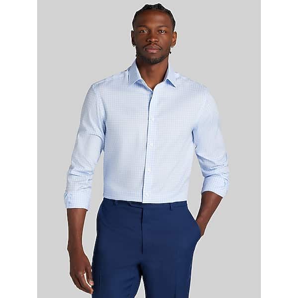 Joseph Abboud Men's Classic Fit Double Check Dress Shirt Blue - Size: 15 34/35