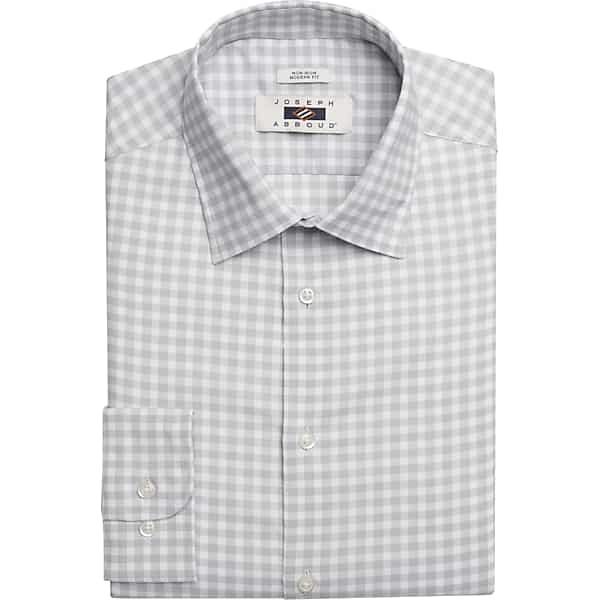 Joseph Abboud Big & Tall Men's Modern Fit Performance 4-Way Stretch Gingham Dress Shirt Gray Fancy - Size: 17 36/37