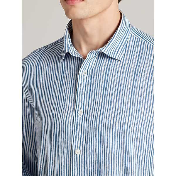 Joseph Abboud Men's Modern Fit Linen Blend Button Up Shirt White/Blue - Size: Large