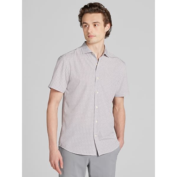 Awearness Kenneth Cole Men's CHILLFLEX 4-Way Stretch Short Sleeve Button Up Shirt Black/Red - Size: Medium
