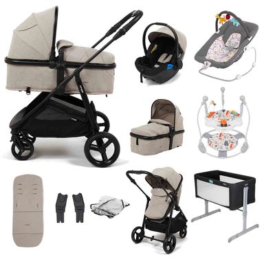 Puggle Monaco XT 2-in-1 Travel System with Car Seat, 7 Pcs Everything You Need Bundle - Cashmere