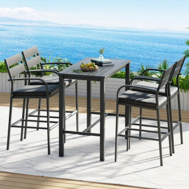 Gardeon Outdoor Bar Set 5-Piece Patio Dining Chairs Aluminium Table Stools | One Deal | Lasoo