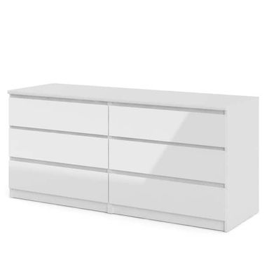 Tvilum Scottsdale 6-Drawer White High Gloss Double Dresser 27.60 in. H x 60.55 in. W x 19.69 in. D 70296uu - The Home Depot