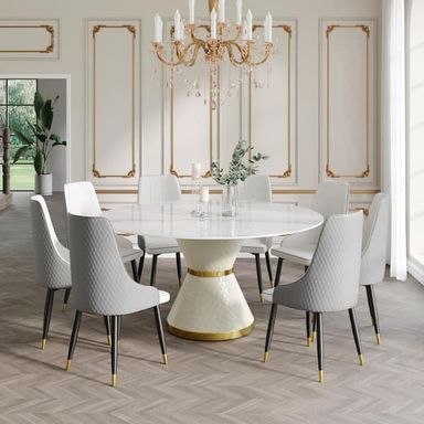J&E Home 59 in. Round Marble Top Modern Dining Table with Carbon Steel Base Seats 8 B011-2093-F1051 - The Home Depot