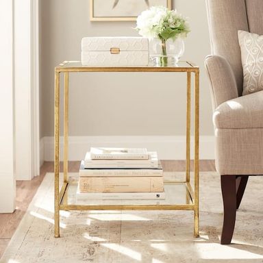 Home Decorators Collection Bella Square Gold Metal and Glass Side Accent Table (20 in. W x 24 in. H) V183101XXA-W5P - The Home Depot
