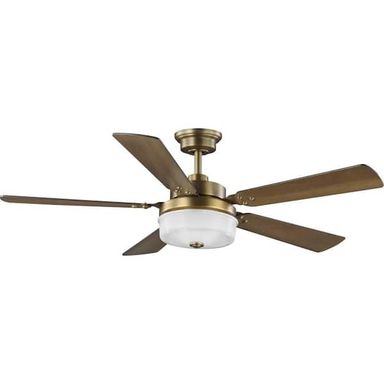 Progress Lighting Tempt 52 in. Indoor Integrated LED Vintage Brass Transitional Ceiling Fan with Remote for Living Room and Bedroom P2578-16330K