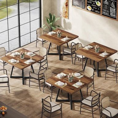 BYBLIGHT Moronia Rustic Brown Wood 31.5 in. Trestle Dining Table Seats 4, Square Dining Table for Dining Room, Small Space BB-J0280LC - The Home Depot