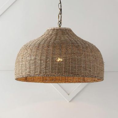 JONATHAN Y Eliza 20 in. 1-Light Coastal Bohemian Rattan/Iron Dome LED Pendant Light, Brown/Brass Gold JYL1133A