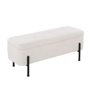 Daniella Contemporary Storage Bench in Black Steel and Cream Fabric Bedroom Bench