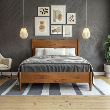 Camaflexi Mid Century Dark Pecan Brown Wood Frame Queen Platform Bed MDQP02 - The Home Depot